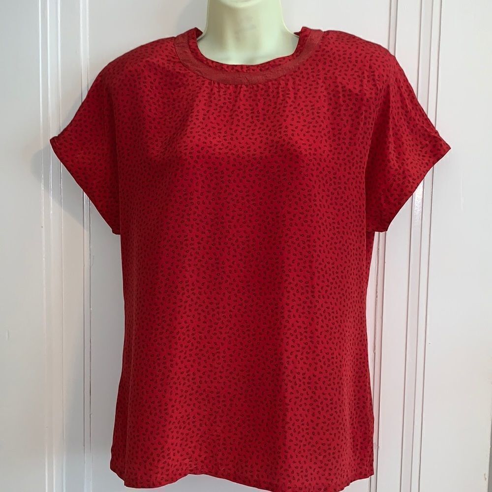 Vtg 80s Ellen Tracy red paisley silk blouse
